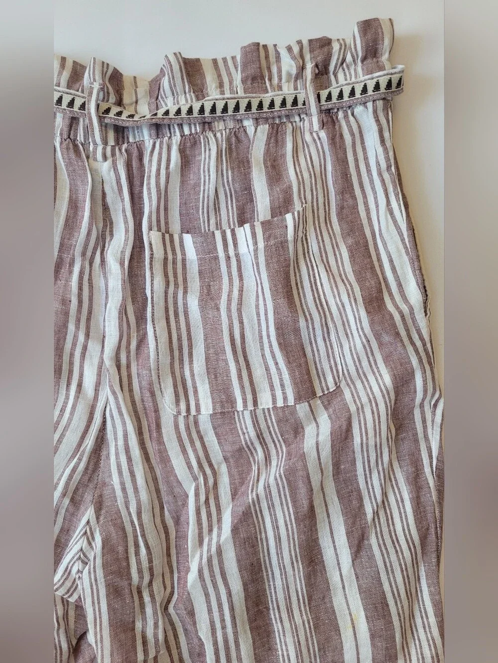 LemLem x H&M Resort Stripe Linen Paperbag Pants Large Excellent Condition
